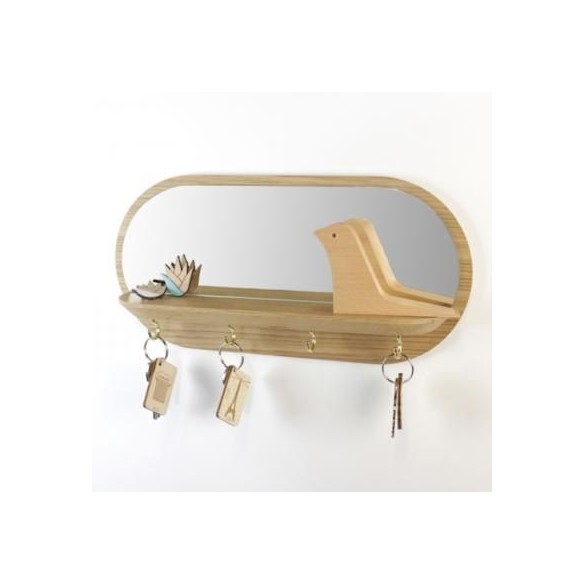 Etagère Murale Bois Porte Clés Miroir Mini Moonlight