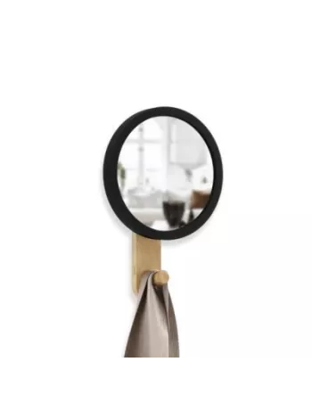 Patère murale Miroir - 1 Crochet - Hub bois clair et caoutchouc - Umbra