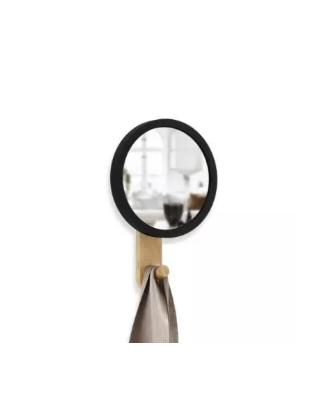 Patère murale Miroir - 1 Crochet - Hub bois clair et caoutchouc - Umbra