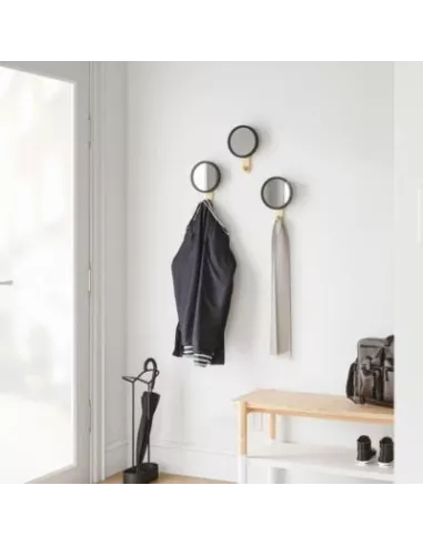 Patère murale Miroir - 1 Crochet - Hub bois clair et caoutchouc - Umbra