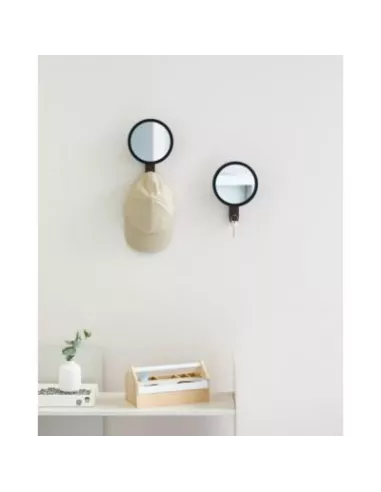 Patère murale Miroir - 1 Crochet - Hub bois clair et caoutchouc - Umbra