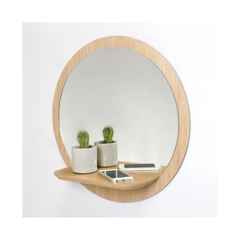 Etagère miroir rond en bois Sunrise L