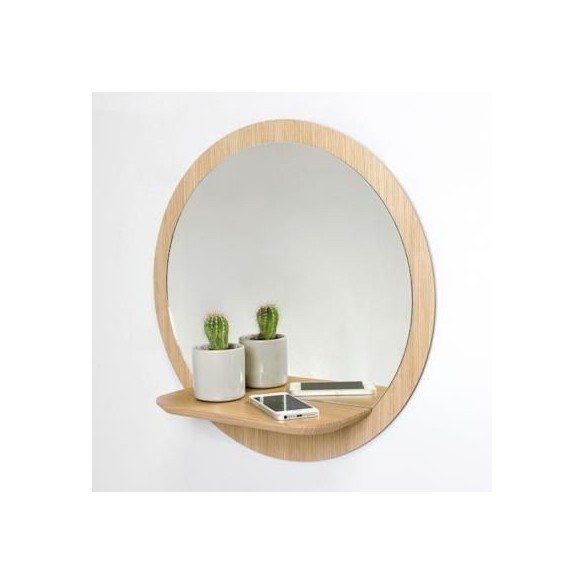 Etagère miroir rond en bois Sunrise L
