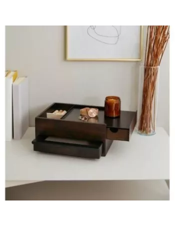 Umbra boite a bijour Stowit en métal noir et bois de noyer foncé grand format 2