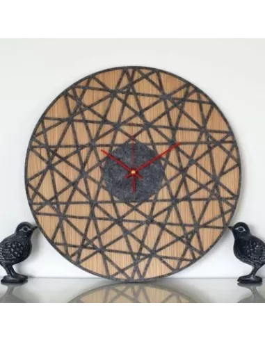 Horloge Murale Bois Polygonal Bois de chêne et Feutre Gris