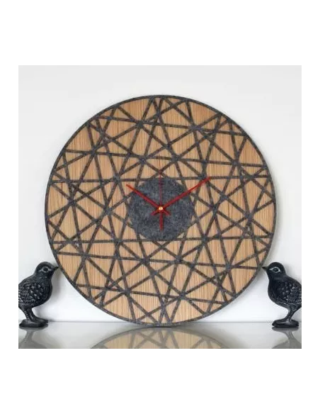 Horloge Murale Bois Polygonal Bois de chêne et Feutre Gris