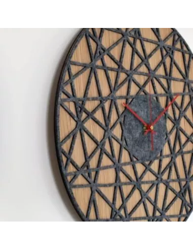 Horloge Murale Bois Polygonal Bois de chêne et Feutre Gris