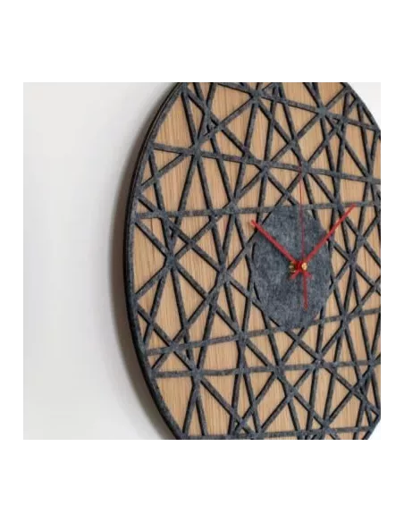 Horloge Murale Bois Polygonal Bois de chêne et Feutre Gris
