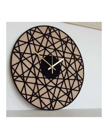Horloge Murale Design Bois Polygonal Bois et feutre Noir