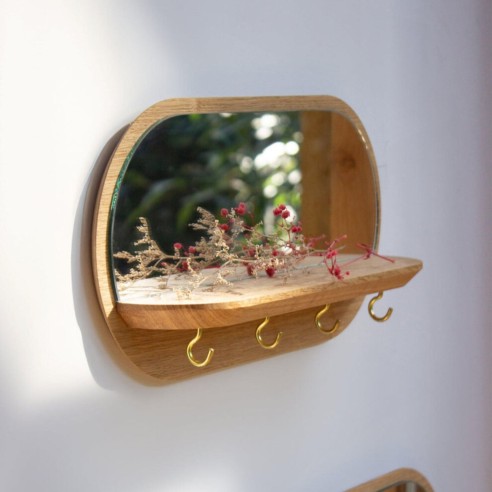 Etagère Murale Bois Porte Clés Miroir Mini Moonlight