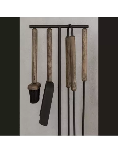 Serviteur Cheminée Design 5 pièces - Ashi - Marron