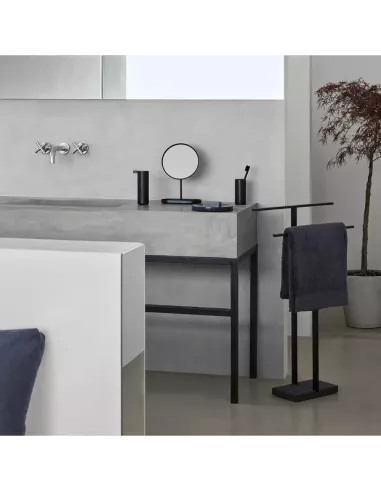 Porte Serviette Sur Pied Design Double Barre - Menoto - Noir