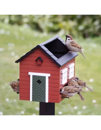 Mangeoire Oiseaux avec Bain - Maison Rouge 2