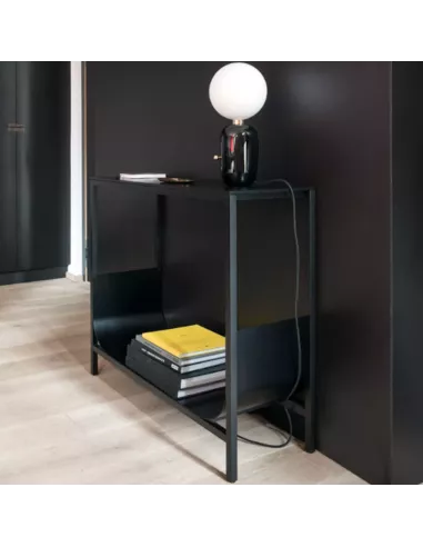 Console Design Tub Noir - Bois Chêne Etagère Métal - Schönbuch