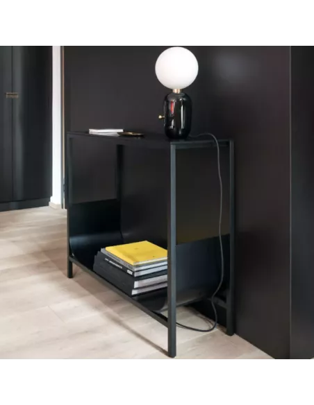 Console Design Tub Noir - Bois Chêne Etagère Métal - Schönbuch