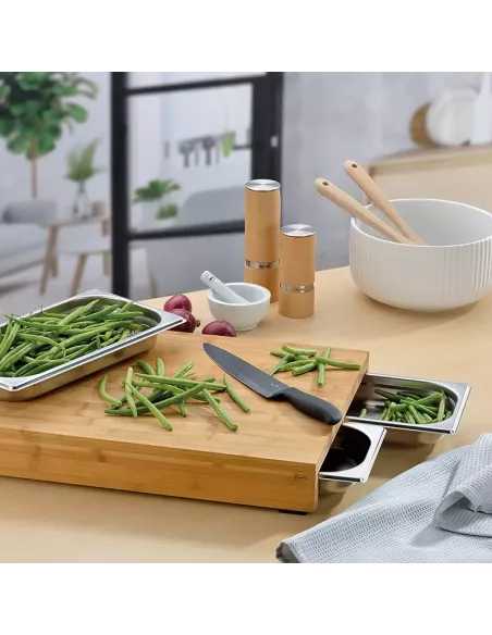 Planche à Découper avec 3 Bacs de Récupération en Inox – Modèle Kenina en Bambou