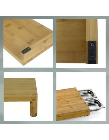 Planche à Découper avec 3 Bacs de Récupération en Inox – Modèle Kenina en Bambou