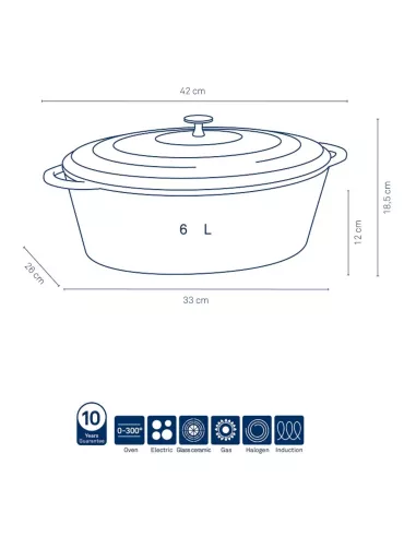 Cocotte en Fonte Calido Ovale Noire – 6 L – Tous feux - Jusqu’à 300°C