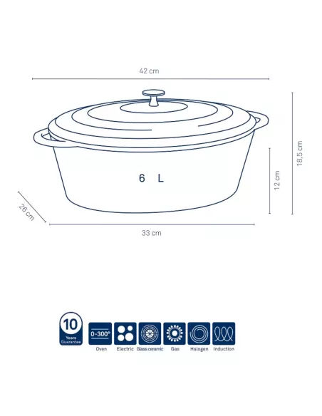 Cocotte en Fonte Calido Ovale Noire – 6 L – Tous feux - Jusqu’à 300°C