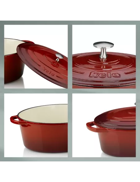Cocotte en Fonte Emaillée Calido Ovale Rouge – 6 L – Tous feux - Jusqu’à 300°C