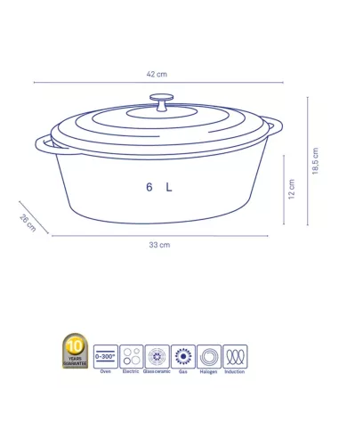 Cocotte en Fonte Emaillée Calido Ovale Rouge – 6 L – Tous feux - Jusqu’à 300°C