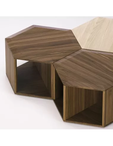 Table basse, chevet Hexa - Noyer massif - Fait main