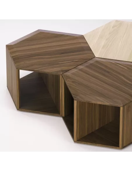 Table basse, chevet Hexa - Noyer massif - Fait main