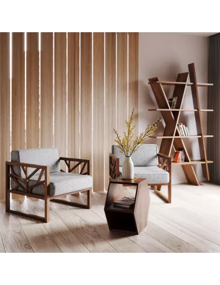 Table basse, chevet Hexa - Noyer massif - Fait main