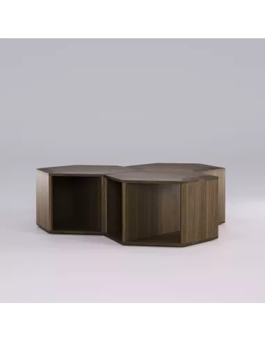 Table basse, chevet Hexa - Noyer massif - Fait main