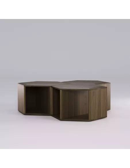 Table basse, chevet Hexa - Noyer massif - Fait main