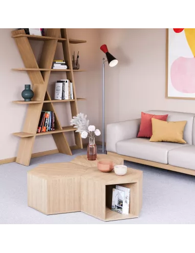 Table basse, chevet Hexa - Chêne massif - Fait main