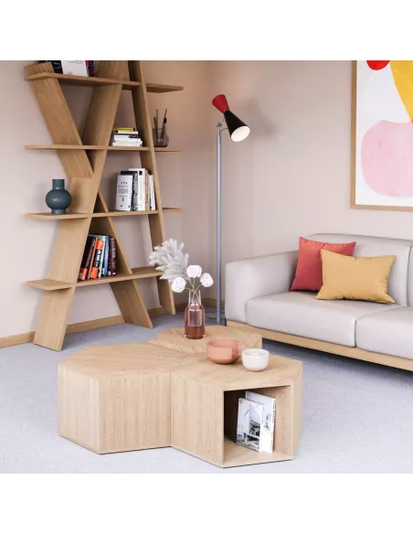 Table basse, chevet Hexa - Chêne massif - Fait main