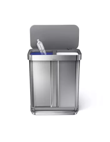 Poubelle Tri Sélectif à pédale - 2 Bacs - 58L - Inox Brossé 2