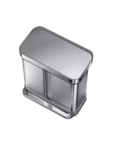 Poubelle Tri Sélectif à pédale - 2 Bacs - 58L - Inox Brossé