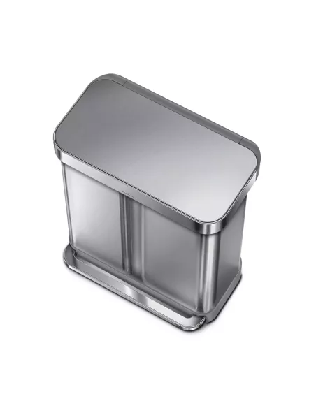 Poubelle Tri Sélectif à pédale - 2 Bacs - 58L - Inox Brossé