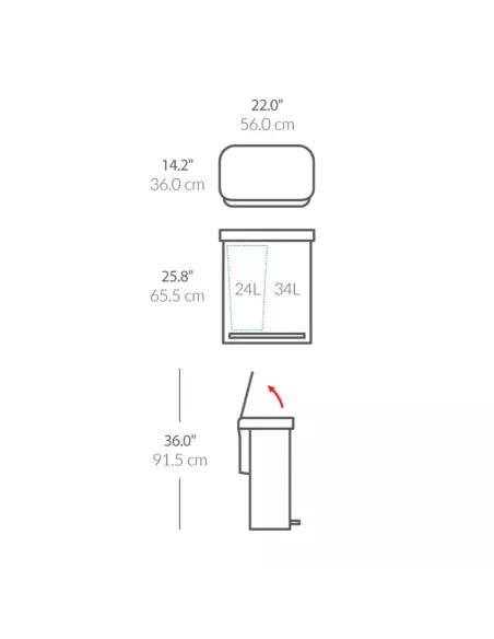 Poubelle Tri Sélectif à pédale - 2 Bacs - 58L - Inox Brossé