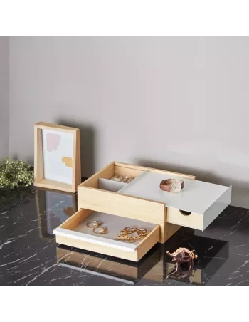 Umbra boite à bijoux grand format en métal blanc et bois clair 2