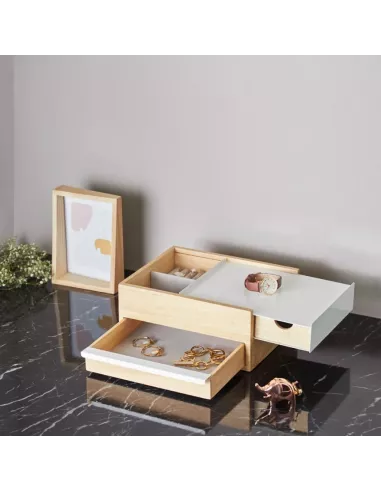 Boîte à Bijoux Stowit Box - Métal Blanc et Bois naturel