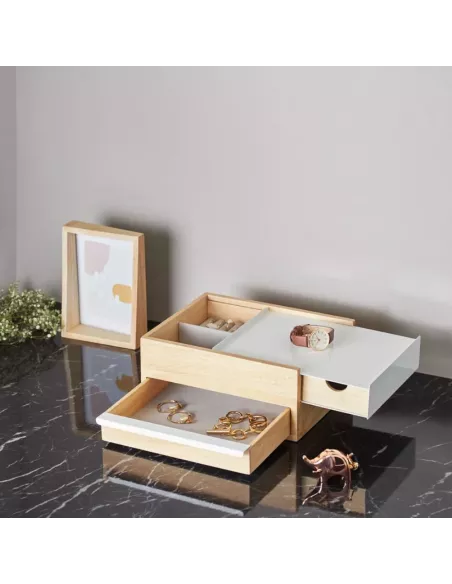 Boîte à Bijoux Stowit Box - Métal Blanc et Bois naturel