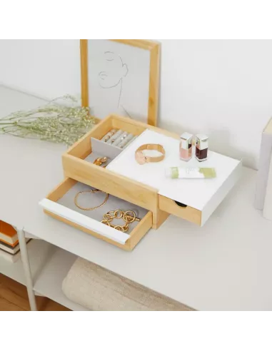 Boîte à Bijoux Stowit Box - Métal Blanc et Bois naturel