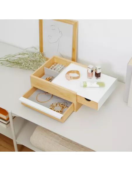 Boîte à Bijoux Stowit Box - Métal Blanc et Bois naturel