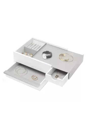 Umbra boite à bijoux grand format en bois Blanc et métal et gris Nickel