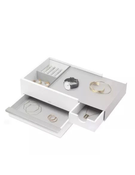 Umbra boite à bijoux grand format en bois Blanc et métal et gris Nickel