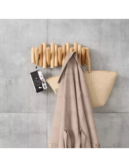 Porte Manteau Mural - Picket Rail 5 Crochets - Bois Naturel - Umbra