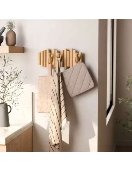 Porte Manteau Mural - Picket Rail 5 Crochets - Bois Naturel - Umbra