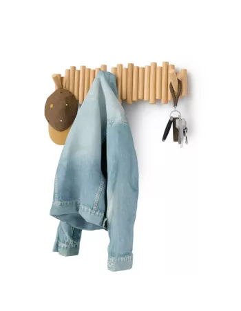 Porte Manteau Mural - Picket Rail 8 Crochets - Bois Naturel - Umbra