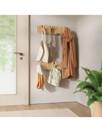 Porte Manteau Mural - Picket Rail 8 Crochets - Bois Naturel - Umbra 2