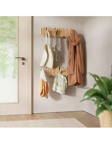 Porte Manteau Mural - Picket Rail 8 Crochets - Bois Naturel - Umbra