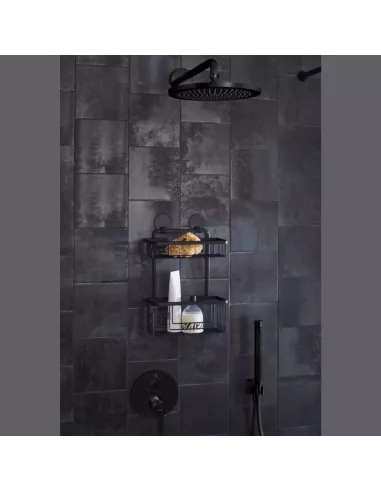 Support Douche Double Auto-Adhésif Rocco Noir - Kleine Wolke