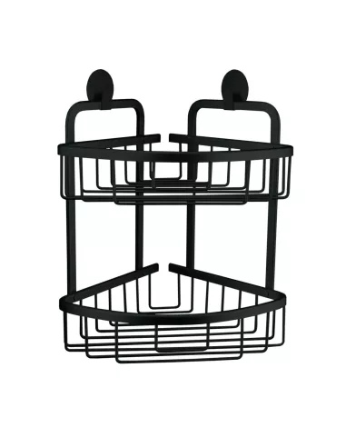 Panier Double d'Angle de Douche Auto-Adhésif Rocco Noir - Kleine Wolke